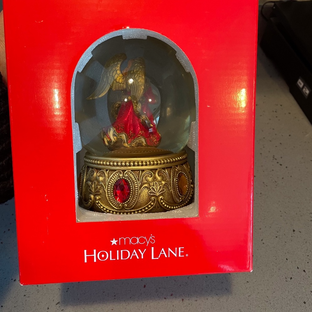 Macy's Holiday Lane angel musical snow globe